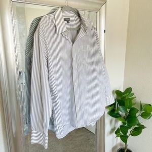 Men's Striped Button-Up Shirt in White & Gray